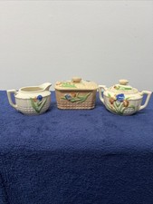Vintage Moriyama Mori-Machi Japan Butter Dish Creamer Sugar Set 1920s picture