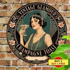 Retro Flapper Girl Portrait Round Tin Sign Vintage 1920s Art Deco Wall Plaque picture