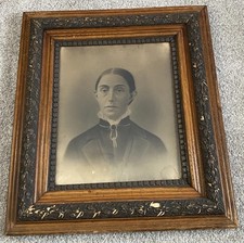 Vtg Victorian Antique Ornate Huge Frame Portrait Woman 1800s Gothic Americana picture