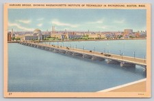 Harvard Bridge & MIT Boston MA Vintage Linen Postcard Tichnor Bros. picture