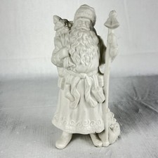Ceramic White Old World Santa 8” Tall Staff Tree Sack Of Presents picture
