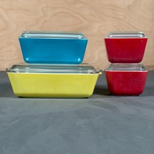 Vintage Pyrex Primary Colors Refrigerator Set 501 502 503 Complete 8pc W/ Lids picture