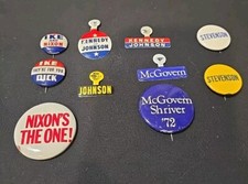 Vintage  Campaign Pinbacks Lot Of 10 - Nixon, Kennedy, Johnson, McGovern, Steven picture