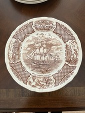 Fair Winds Friendship of Salem Brown Transferware Dinner Plates Set of 7 picture