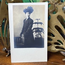 Antique AZO Unposted Woman in Hat Portrait RPPC Postcard picture