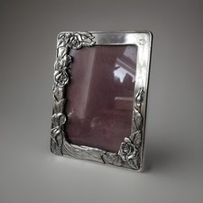 Vntg Fine Pewter Floral & Ribbon Photo Frame Made in Canada picture