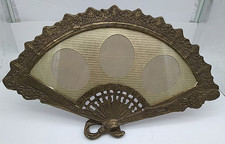 Vtg MCM Victorian Style Ornate Fan-Shape Brass 3 Photo Frame Hollywood Regency picture
