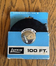 Vintage Lufkin 100ft Chrome Clad Steel Tape Measure HC 256 1950s picture