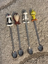 Vintage 1990's Bugs Bunny Ice Cream Scoop With 4 Looney Toons Long Spoons picture