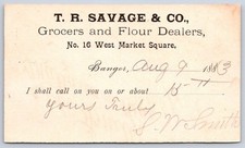 Antique Maine Postal Card BANGOR TR Savage Grocers Flour 1883 picture