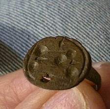 Dug Up in N. Europe Bronze Ring Solar Signs VIKING KIEV RUS . Celoris 1200 AD picture