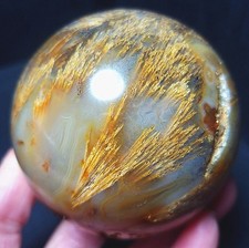 332G Natural Beautiful Golden Hair Rutilated Agate Stone Sphere Healing AC1075 picture
