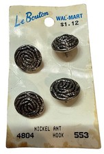 Vtg Le Bouton Silver Metal Buttons Original Card #4804 Nickel Ant Hook NOS picture