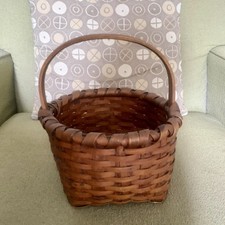 Small Antique Hand Made Woven Splint Wood Egg Gathering Basket picture