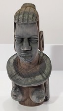 Vintage East African Woman Hand Carved Wood Bust Maasai Style Folk Art 8.5in picture