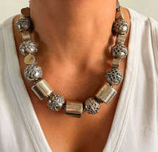 Vintage Sterling Silver 925 Statement Barrel Bead Necklace 132.5 grams picture