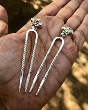 925 Silver 2 Pc Handmade Juda Pin, Hair Bun Stick, 11 grams, 6.5 cm length picture