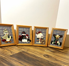 Set of 4 VTG Christmas Handmade Appliqué Christmas Frames|Hang or Stand|Unique picture