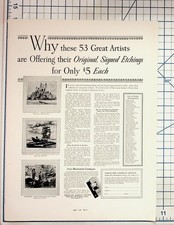 Vintage 1930s LIFE Magazine Ad Original Signed Etchings Thomas Benton AAA Art picture