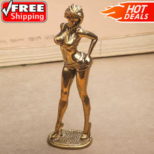 Vintage Brass Bikini Beauty Girl Model Small Figurine Statue Ornament Gift picture
