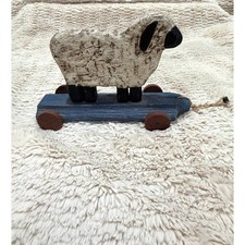 Bob Sprengelmeyer Folk Art Wooden Sheep Pull Toy Lamb Primitive Decor Signed picture
