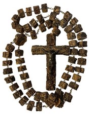 Vintage Fatima Wall Rosary Bark Wood Beads 66” Chain 8” Crucifix picture