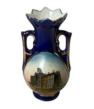WORCESTER MA Massachusetts Souvenir CLARK UNIVERSITY Porcelain COBALT TRINKET picture
