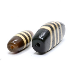 Handmade Stripe Dzi Beads Black & Brown Agate Tibetan Style Amulet Pair picture
