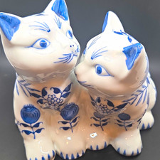 Vintage Formalities by Baum Bros. Blue & White Ceramic Cat Pair Figurine Floral picture