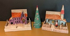 Vintage Japan Coconut Putz House Set 1930s Christmas Village Church Cottage picture