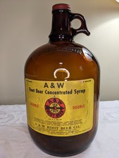 Early Rare A&W Root Beer Syrup, One Gallon Glass Bottle -- vtg Amber Jug, 11.5