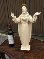Antique large  DOMMISSE signed large chalk jesus statue figurine religious picture