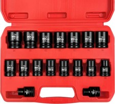 17Pcs 1/2 Inch Drive Shallow Impact Socket Set 8-24mm 6 Point CR-V Steel Auto... picture