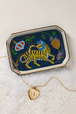 Anthropologie Juniper Stoneware Trinket Dish Blue Gold Gift NEW picture