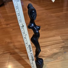 Hand Carved Wood Woman Sculpture 15” African Style Dark Figurine Modernist Decor picture