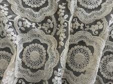 ANTIQUE LACE TABLE RUNNER Embroidered Net 11”x36” Dresser Scarf Flowers Vintage picture