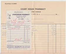 1961 Court House Pharmacy Newark Ave Jersey City NJ 2 Handwritten Receipts picture