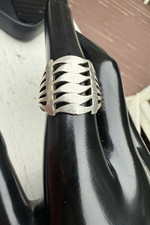 Vintage 925 Sterling Brutalist Openwork Cage Ring Wide Armor Size 7 Unisex 10g picture