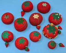 Vintage Red Tomato & Strawberry Pin Cushion Lot of 11 Different Sizes MCM Japan picture