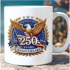 USA 250 Years Anniversary Mug Patriotic America 1776–2026 Coffee Mug FREESHIPS  picture