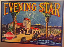 Antique 1930s Evening Star 🌟 Lemon Crate Label San Fernando Heights CA Litho picture