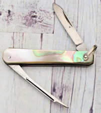 Antique Unmarked Small Lobster Penknife - Amazing Abalone Pearl Handles picture