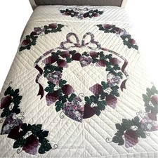Handmade Grapevine Appliqué Quilt Floral Basket Vineyard Cottage Queen Quilt picture