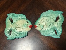 Vintage 1954 Miller Studio Chalkware Green Kissing Fish Wall Décor picture