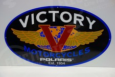 VICTORY MOTORCYCLES DEALERSHIP LIMITED DIE CUT RARE ENAMEL SIGN 17.5