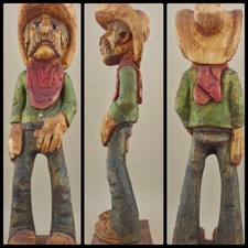 Vintage Hand Carved Wood Cowboy Figurine Caricature Sculpture Folk Art 11