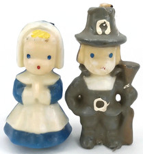 Antique 1930s Tavern Novelty Pilgrim Couple Thanksgiving Candle Made In USA picture