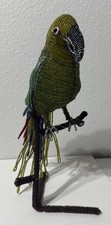 Hand Crafted South Africa Seed Beaded Wired 13” Parrot Bird On Perch Shelf Decor picture
