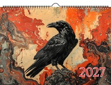 2027 Wall Calendar ~ Mystic Ravens: Majestic Crows with Fiery Sunsets Surreal picture