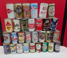 30 vintage beer cans mostly pull tabs 16 bottom opened  23 of 30 steel crimps picture